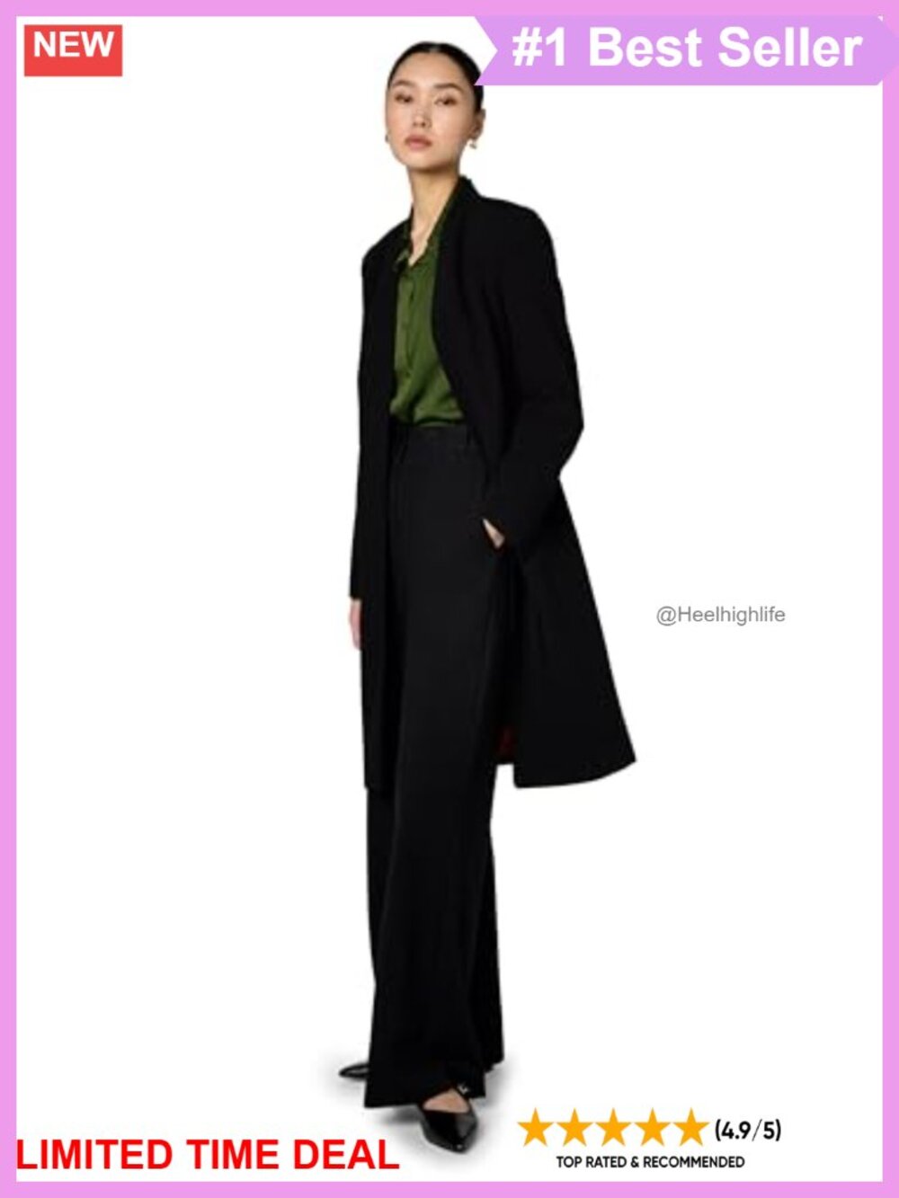 Long Collarless Suiting Topper Jacket Hook & Eye Business Casual